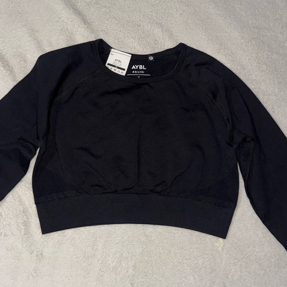 AYBL Black Long Sleeve Cropped Athletic Top